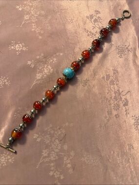 Artisan Turquoise & Carnelian Beaded Bracelet